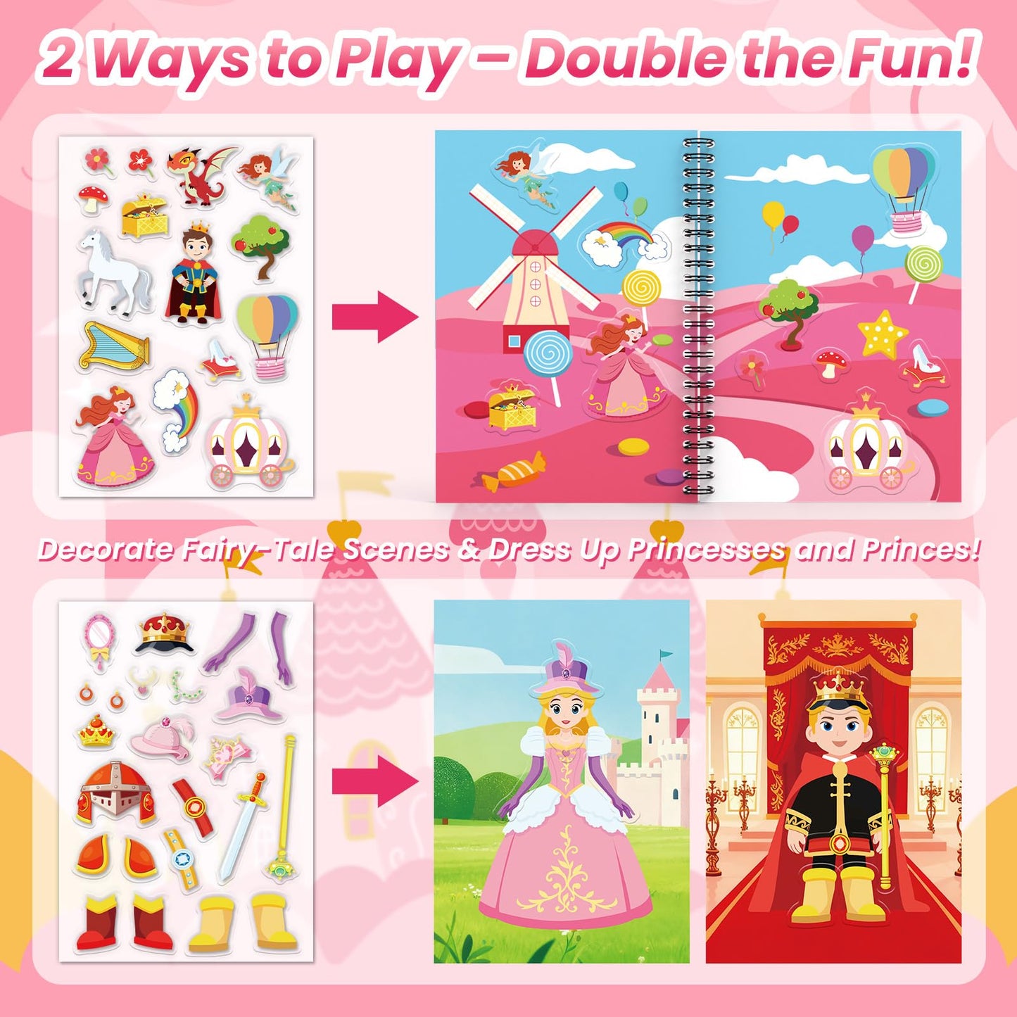 PARTYWIND Princess Reusable Sticker Book for Toddlers – DIY Jelly Stickers & Travel Activity