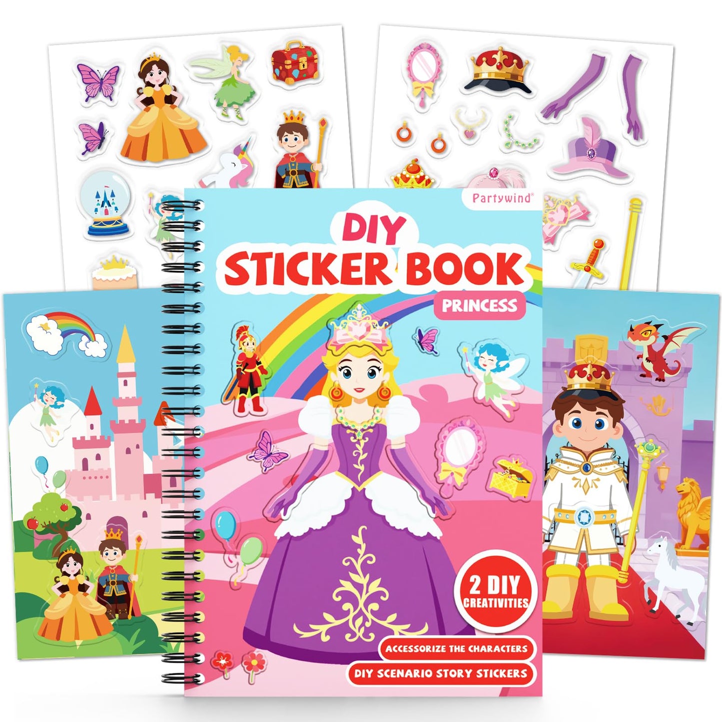 PARTYWIND Princess Reusable Sticker Book for Toddlers – DIY Jelly Stickers & Travel Activity