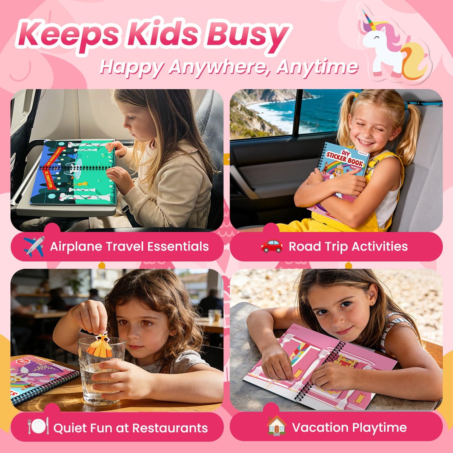 PARTYWIND Princess Reusable Sticker Book for Toddlers – DIY Jelly Stickers & Travel Activity