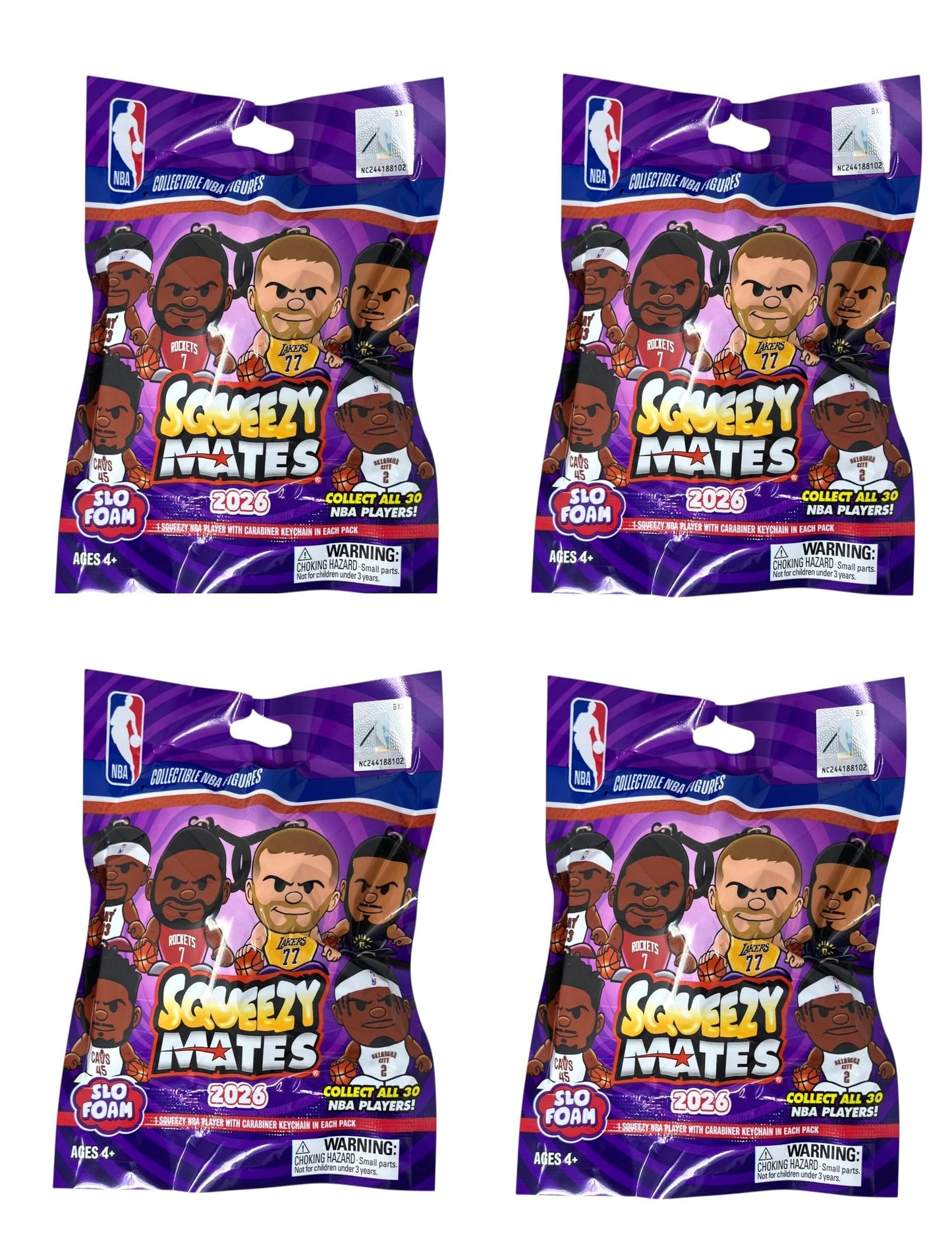 Party Animal SqueezyMates NBA Series 6 – 4 Pack Blind Pack Bundle | Slofoam Keychain Figures