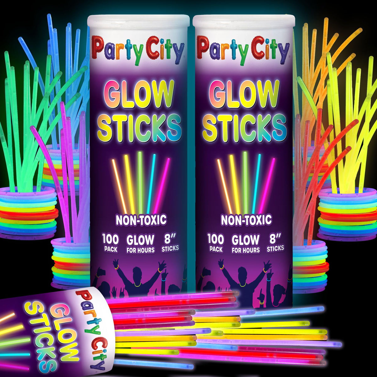 Party City 200 Glow Sticks Bulk Pack, 8-Inch Neon Glow in the Dark Party Supplies