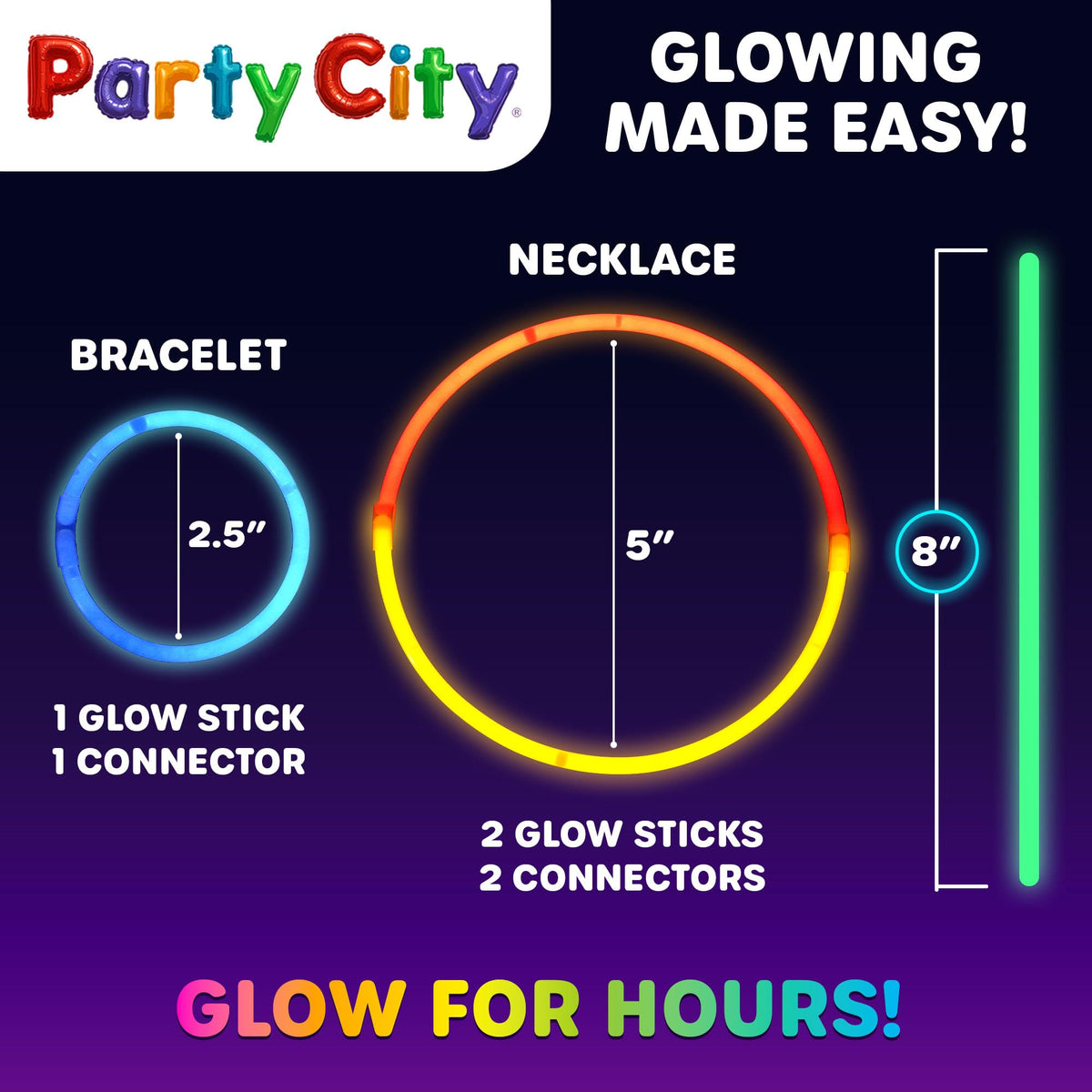 Party City 200 Glow Sticks Bulk Pack, 8-Inch Neon Glow in the Dark Party Supplies