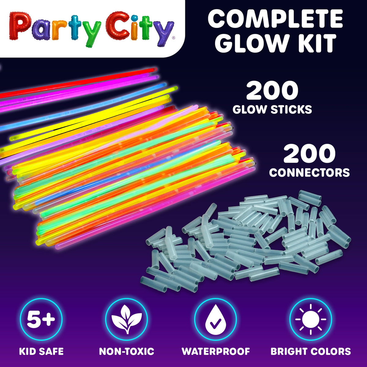 Party City 200 Glow Sticks Bulk Pack, 8-Inch Neon Glow in the Dark Party Supplies