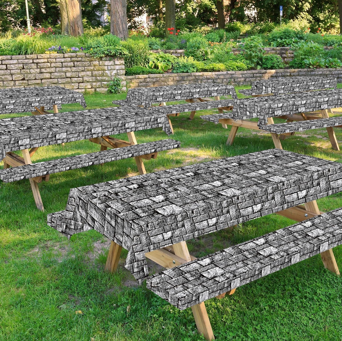 Party Greeting Brick Stone Wall Tablecloth Roll | 100ft x 51in Disposable Medieval Backdrop & Table Cover