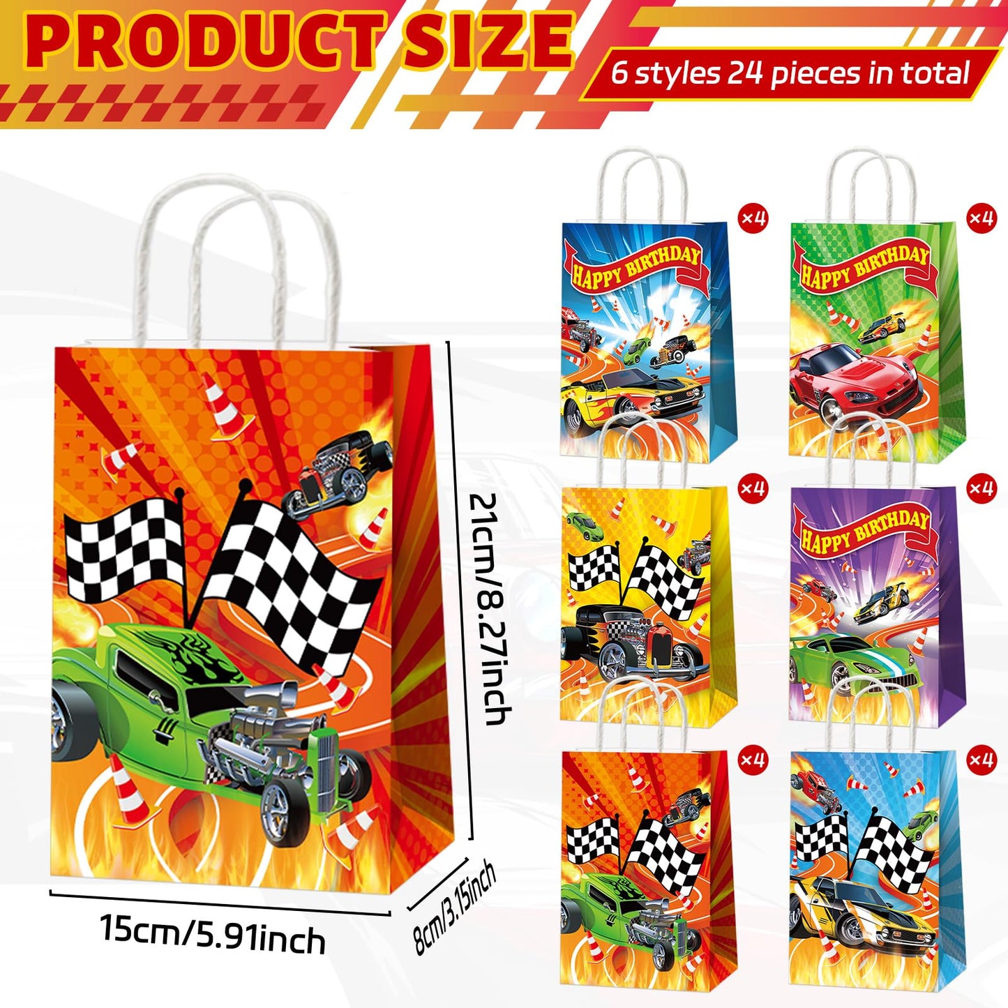 24Pcs Hot Car Birthday Party Favor Bags | Race Car Treat Bags by Party Greeting