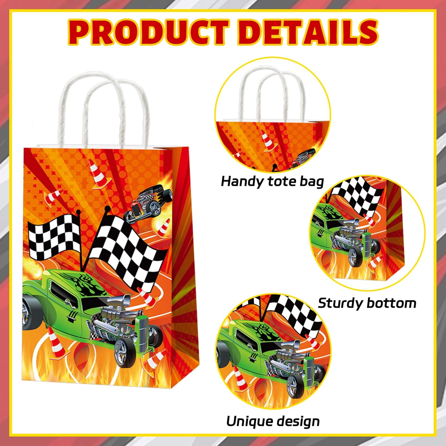 24Pcs Hot Car Birthday Party Favor Bags | Race Car Treat Bags by Party Greeting