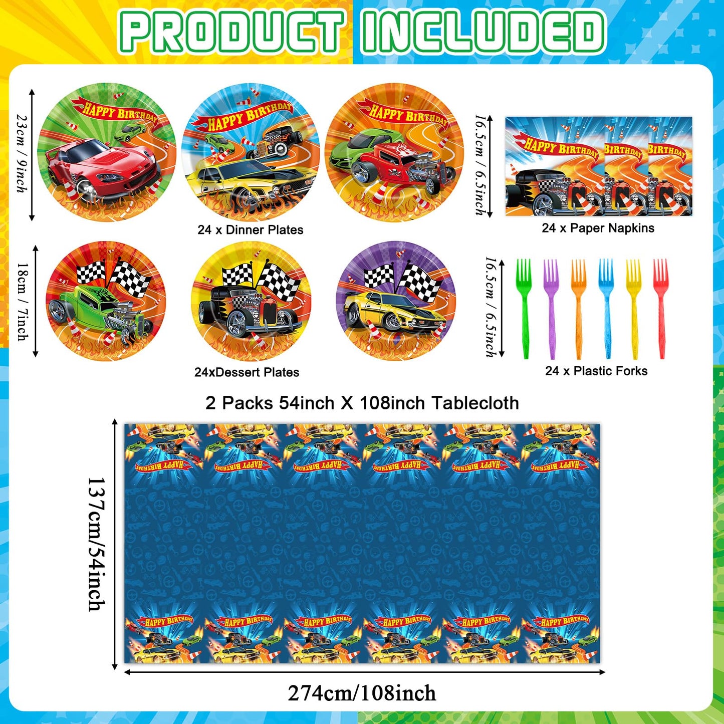 98 Pcs Race Car Party Supplies – 24 Guests Tableware Set | Party Greeting