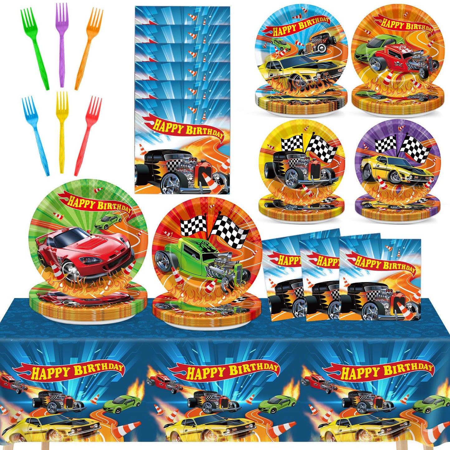 98 Pcs Race Car Party Supplies – 24 Guests Tableware Set | Party Greeting