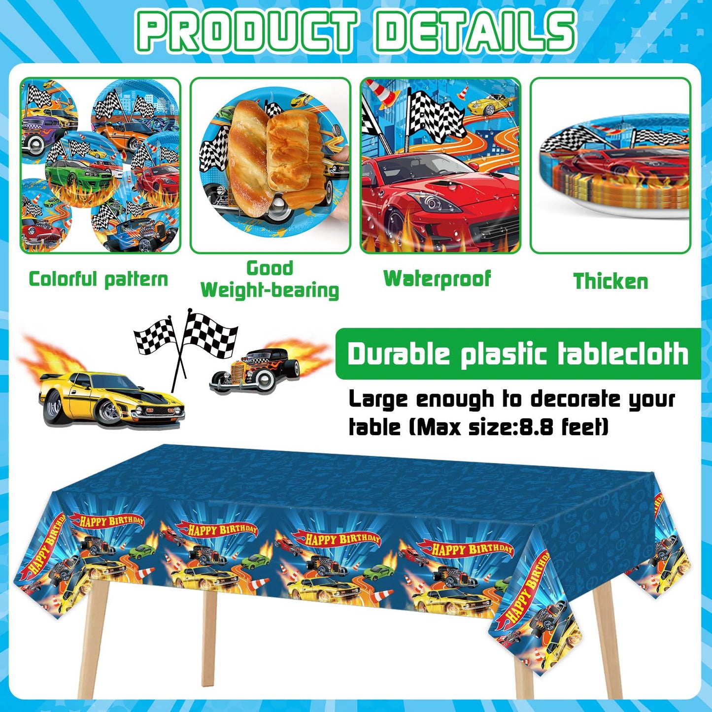 Party Greeting 98 Pcs Race Car Party Supplies – Checkered Tableware Set for 24 Guests
