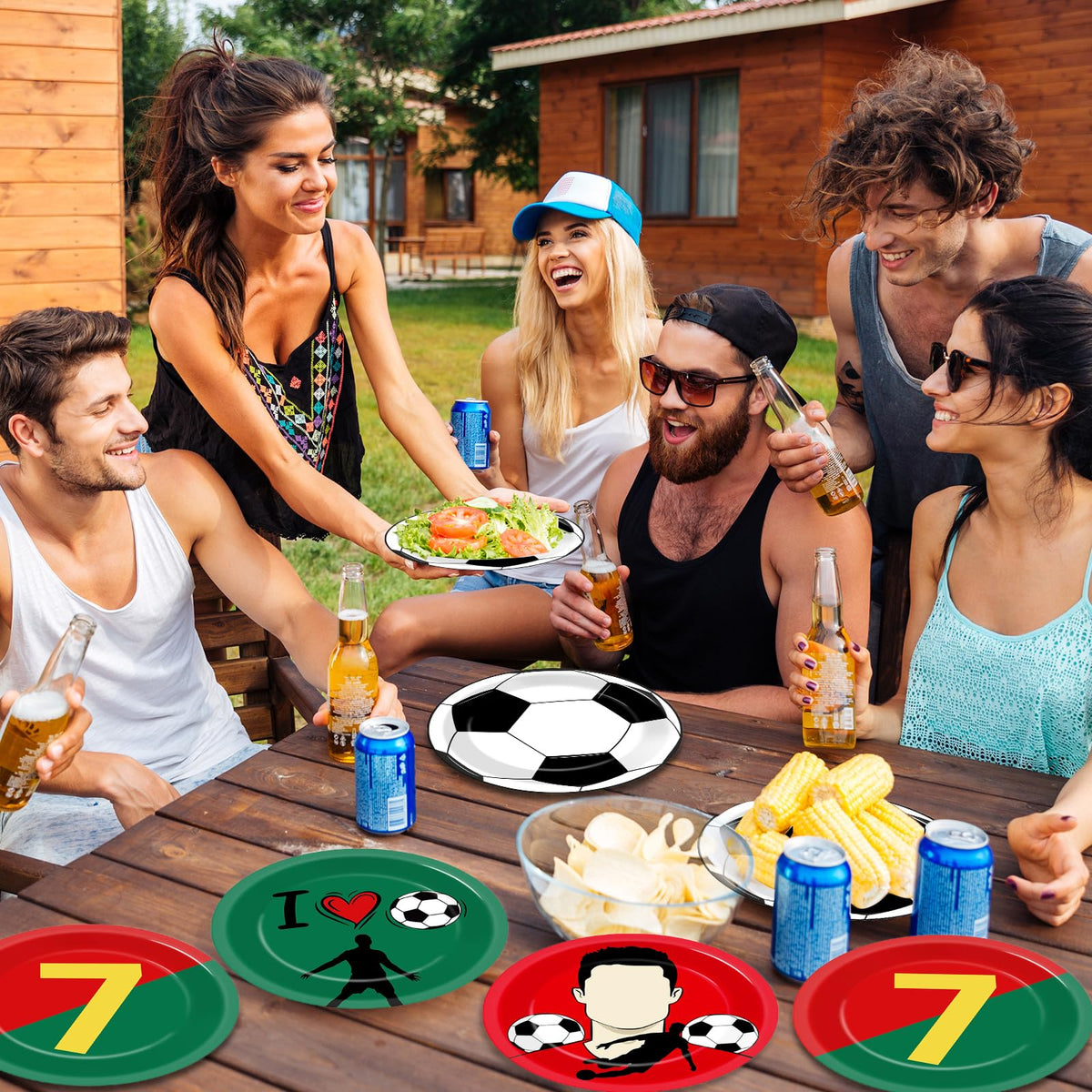 Party Greeting 48Pcs Soccer Paper Plates – 7-Inch Red & Green Disposable Dinnerware for Sports Parties