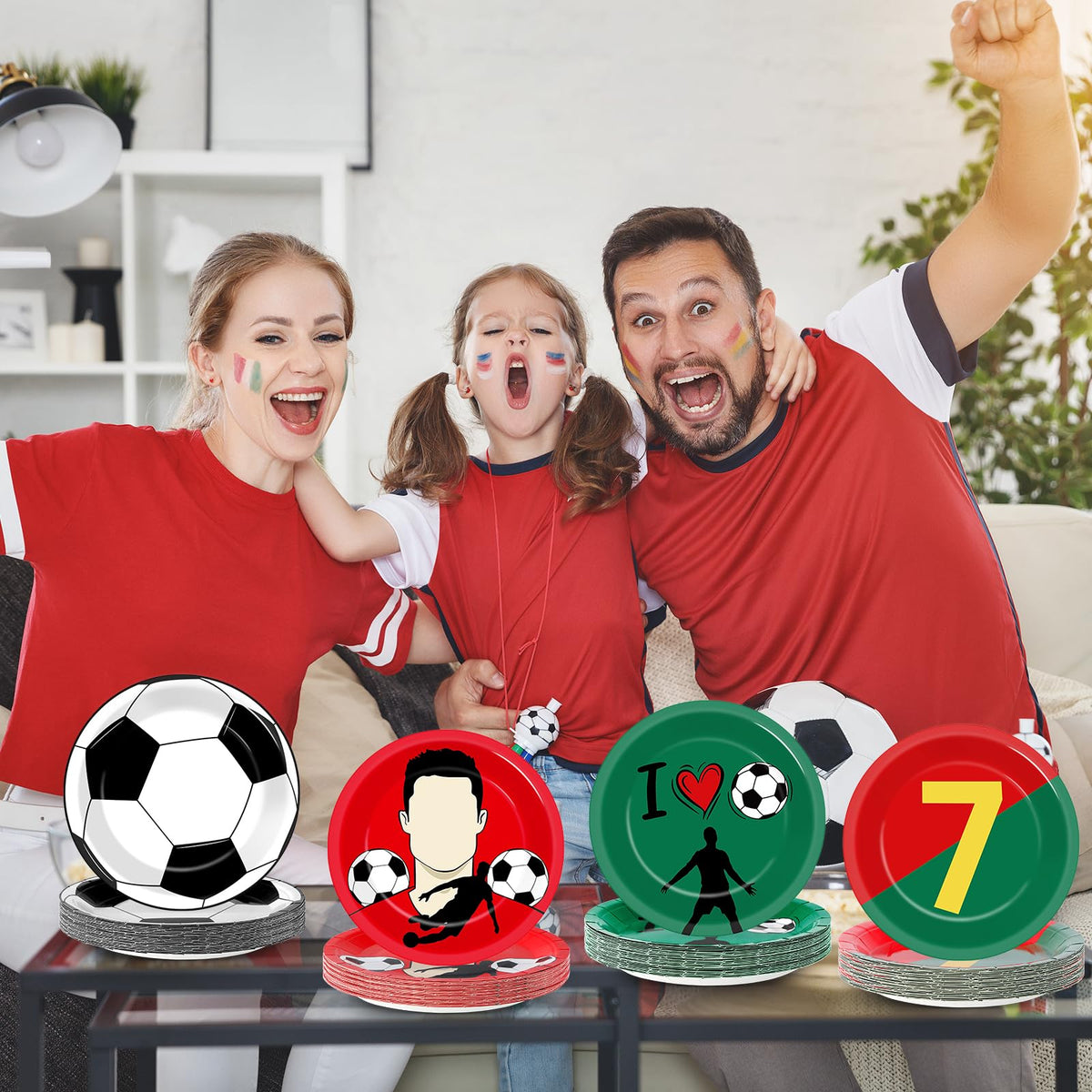Party Greeting 48Pcs Soccer Paper Plates – 7-Inch Red & Green Disposable Dinnerware for Sports Parties