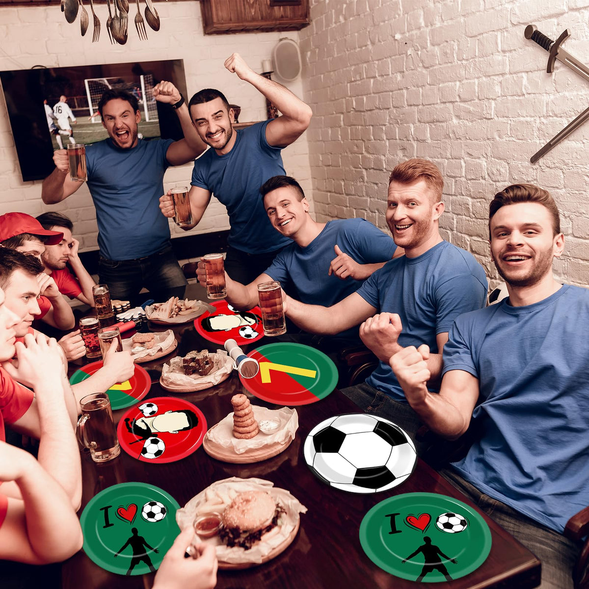 Party Greeting 48Pcs Soccer Paper Plates – 7-Inch Red & Green Disposable Dinnerware for Sports Parties