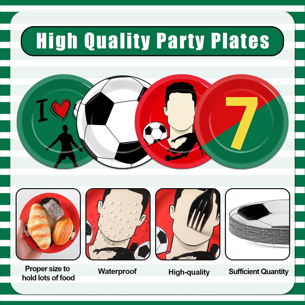 Party Greeting 48Pcs Soccer Paper Plates – 7-Inch Red & Green Disposable Dinnerware for Sports Parties