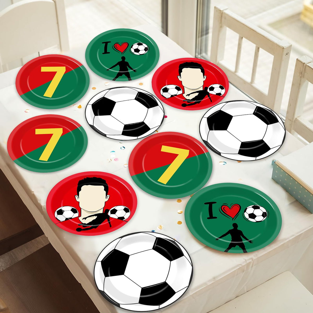 Party Greeting 48Pcs Soccer Paper Plates – 7-Inch Red & Green Disposable Dinnerware for Sports Parties