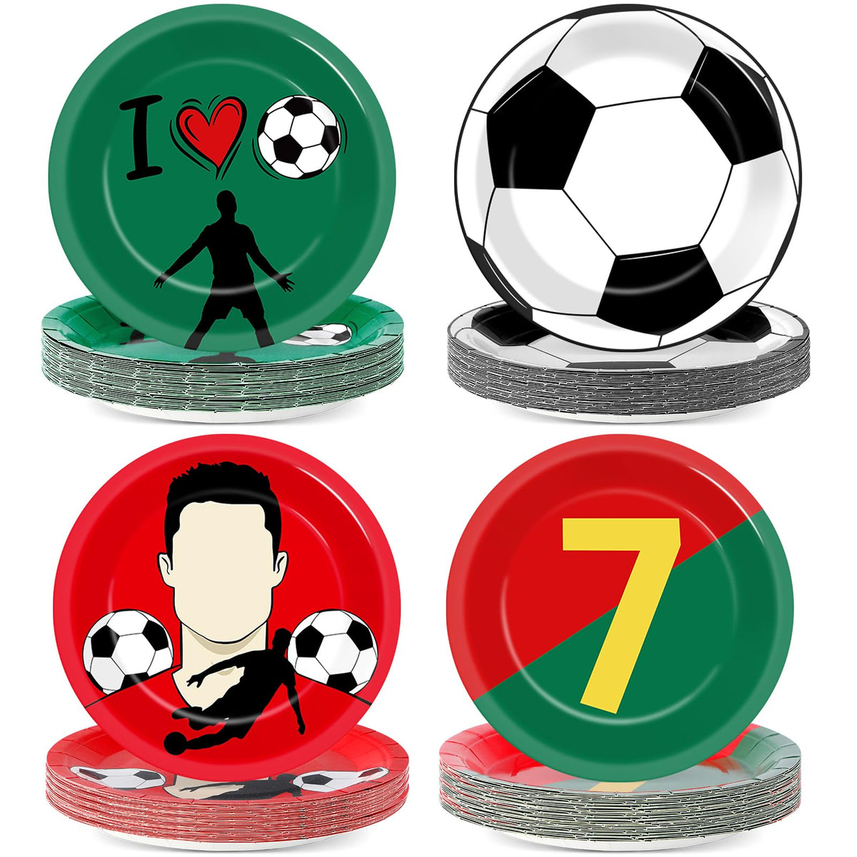 Party Greeting 48Pcs Soccer Paper Plates – 7-Inch Red & Green Disposable Dinnerware for Sports Parties