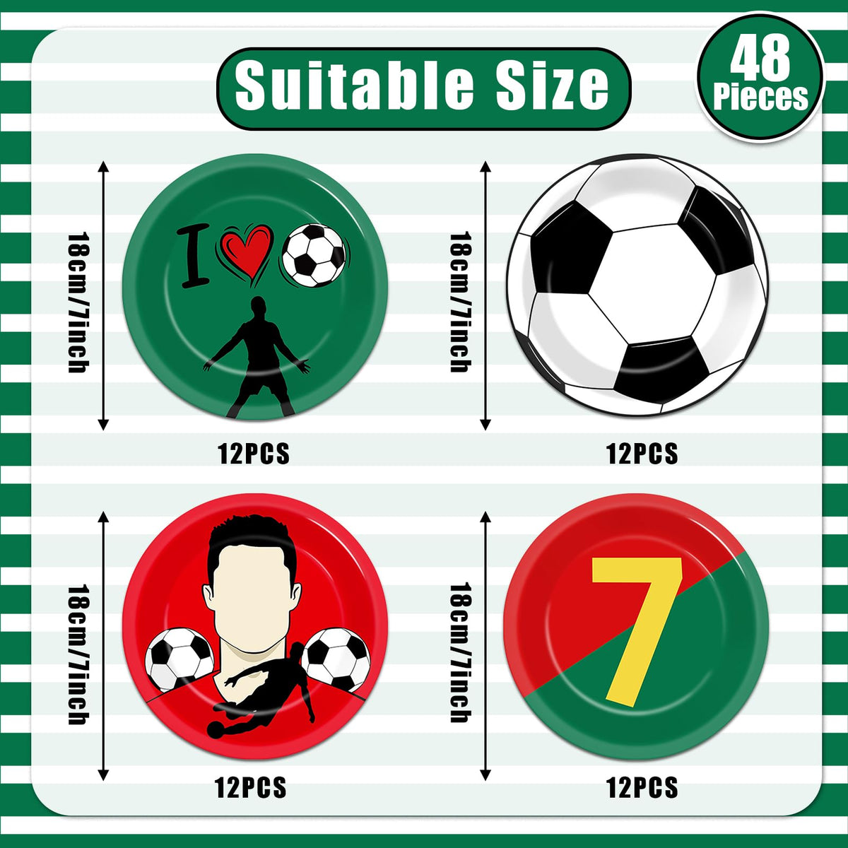 Party Greeting 48Pcs Soccer Paper Plates – 7-Inch Red & Green Disposable Dinnerware for Sports Parties