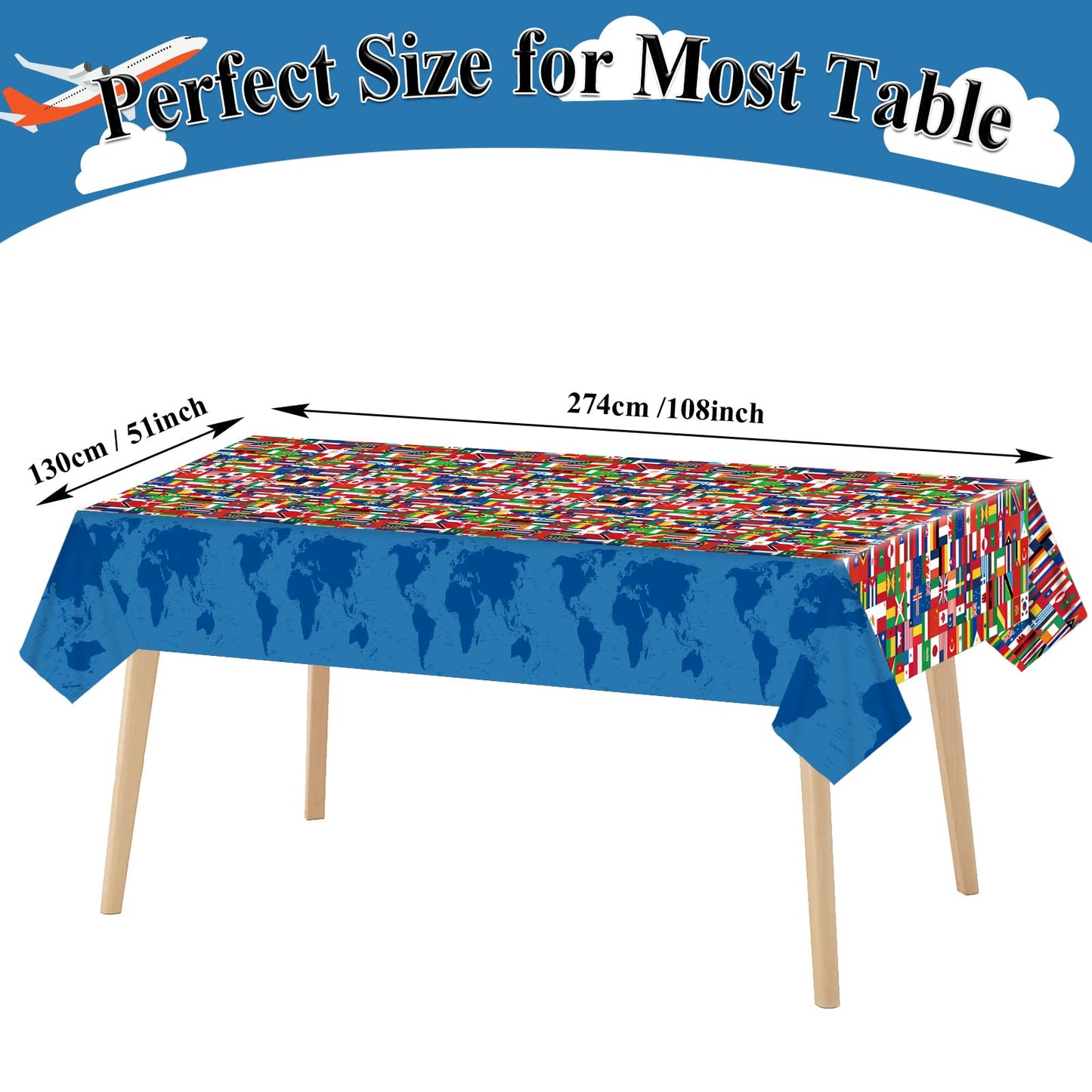 Party Greeting 3-Piece International Flags Tablecloth Set | World Flag Disposable Table Covers