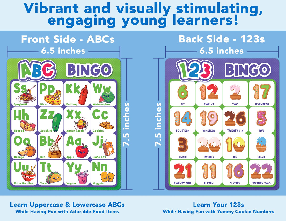 Party Hearty Alphabet & Number Bingo Board Game – Food Edition – Ages 4+