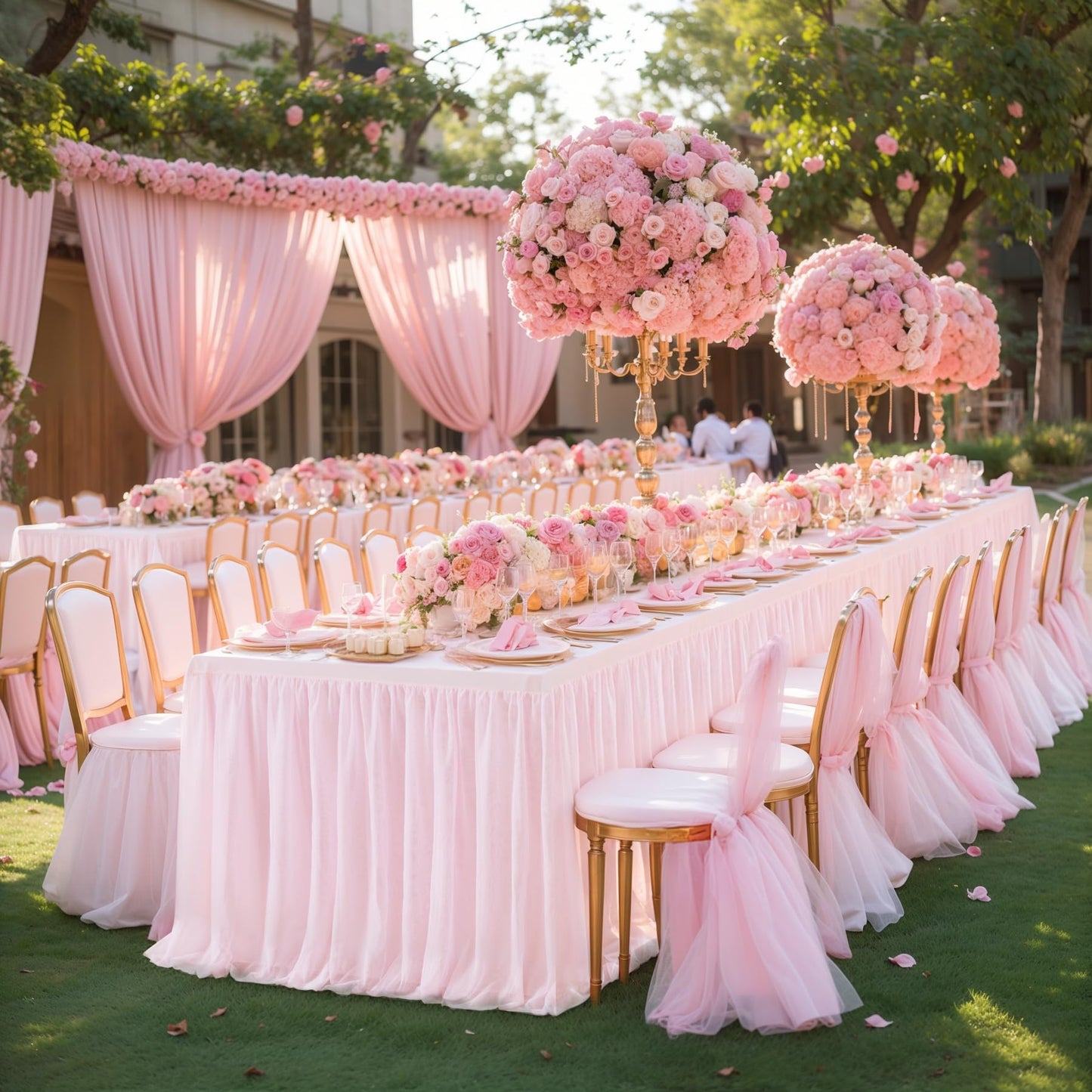 Party Talk Pink Tulle Tablecloth & Skirt for 6ft Tables | Easy Fit & Double-Ruffle