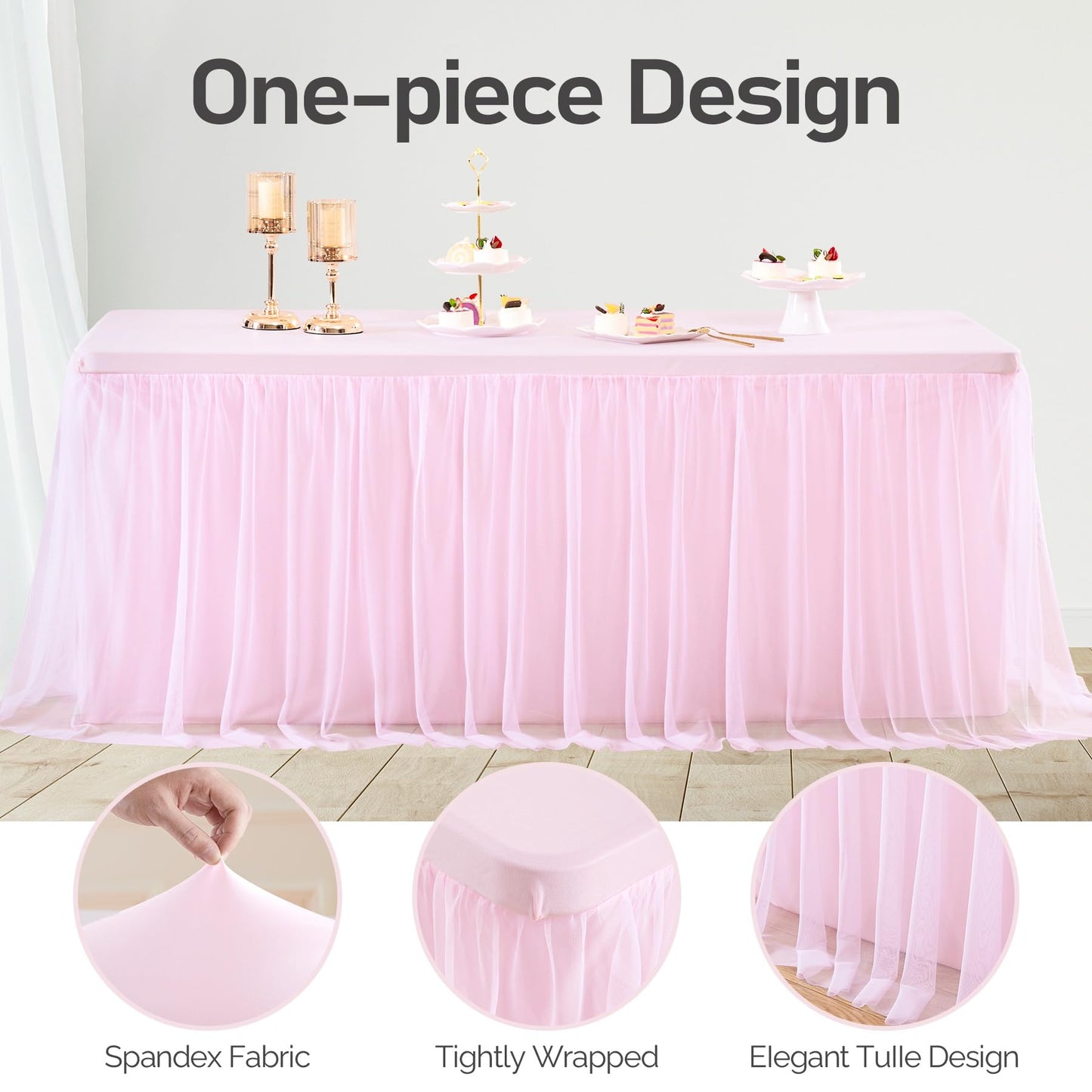 Party Talk Pink Tulle Tablecloth & Skirt for 6ft Tables | Easy Fit & Double-Ruffle