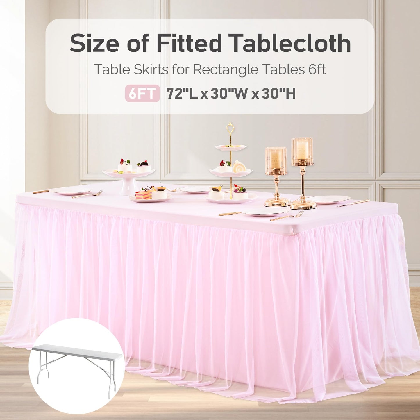 Party Talk Pink Tulle Tablecloth & Skirt for 6ft Tables | Easy Fit & Double-Ruffle