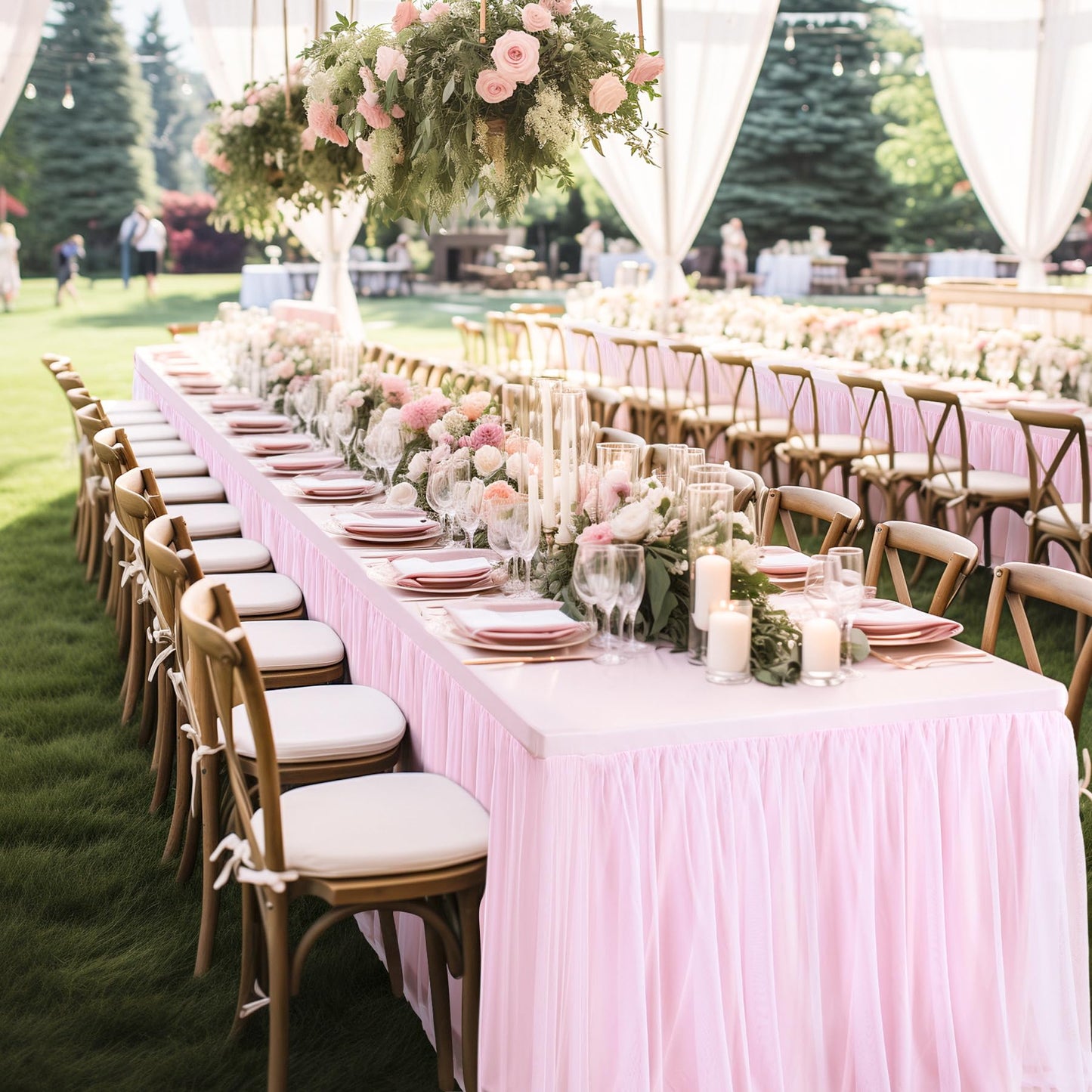 Party Talk Pink Tulle Tablecloth & Skirt for 6ft Tables | Easy Fit & Double-Ruffle