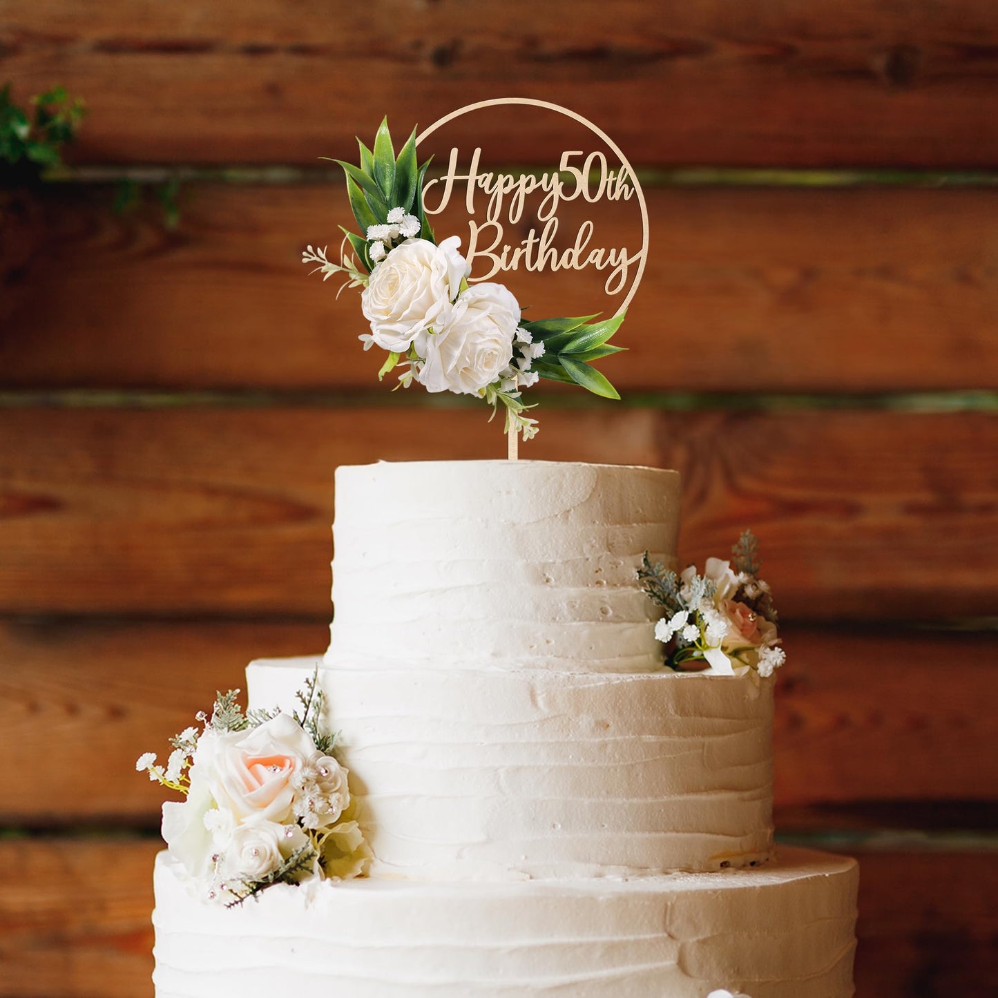 Party to Be Happy 50th Birthday Cake Topper – 3D White Roses