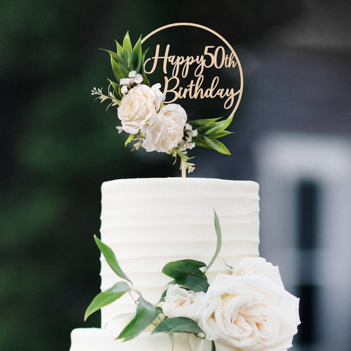 Party to Be Happy 50th Birthday Cake Topper – 3D White Roses