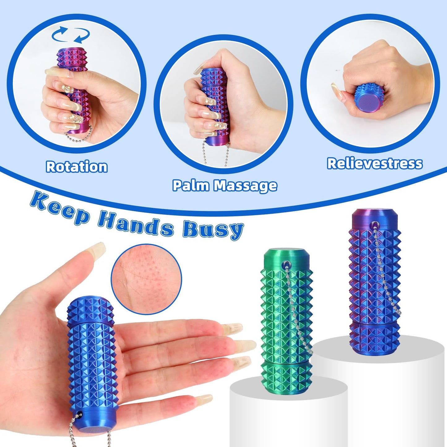 PARTY TONIGHT 2PCS Little Ouchies Pain Stim Fidget – Quiet 3D Printed Spiky Rollers for ADHD, Anxiety & Focus