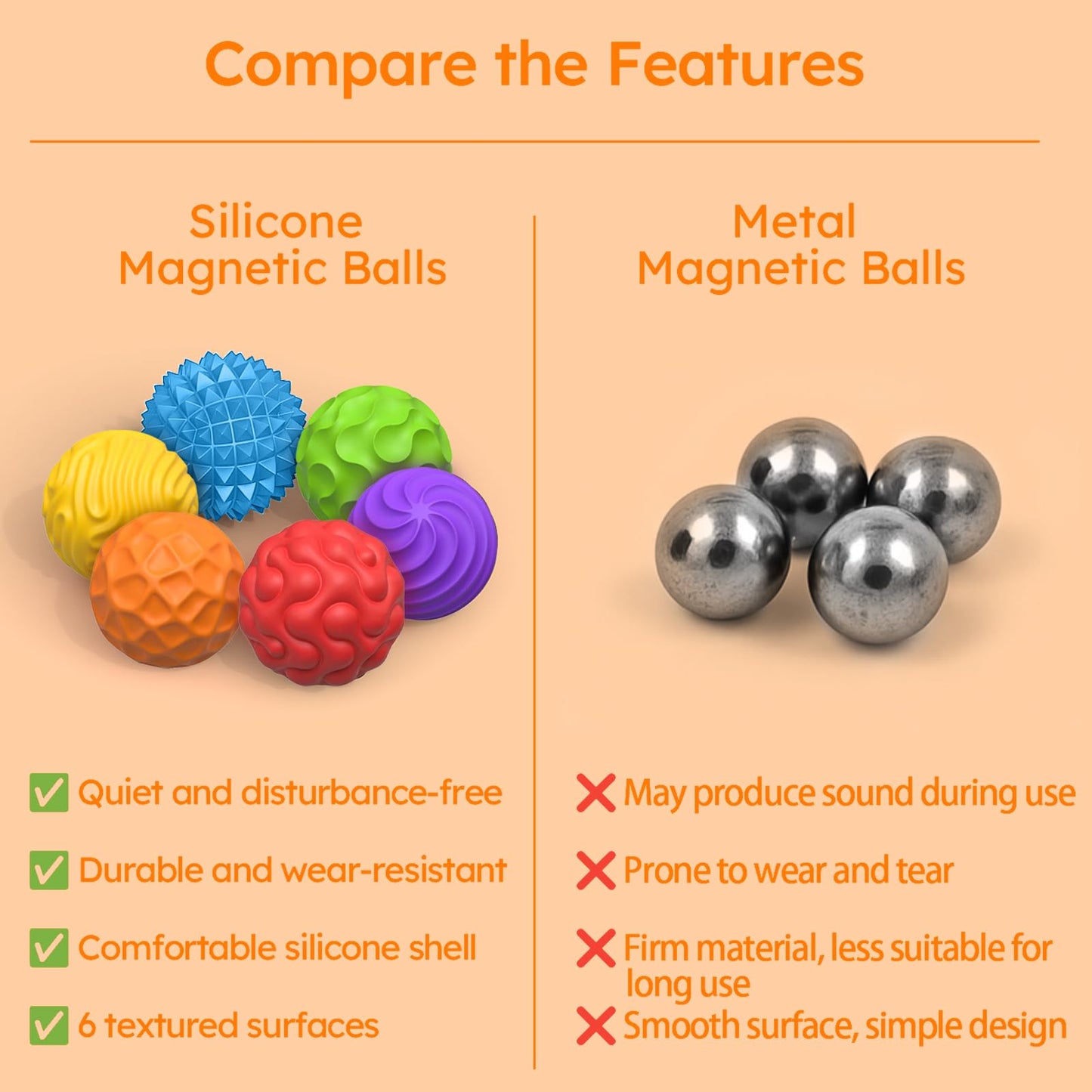 Party Tonight Silicone Magnetic Balls – 6-Piece Quiet Fidget Set for Adults & Teens | Multicolor
