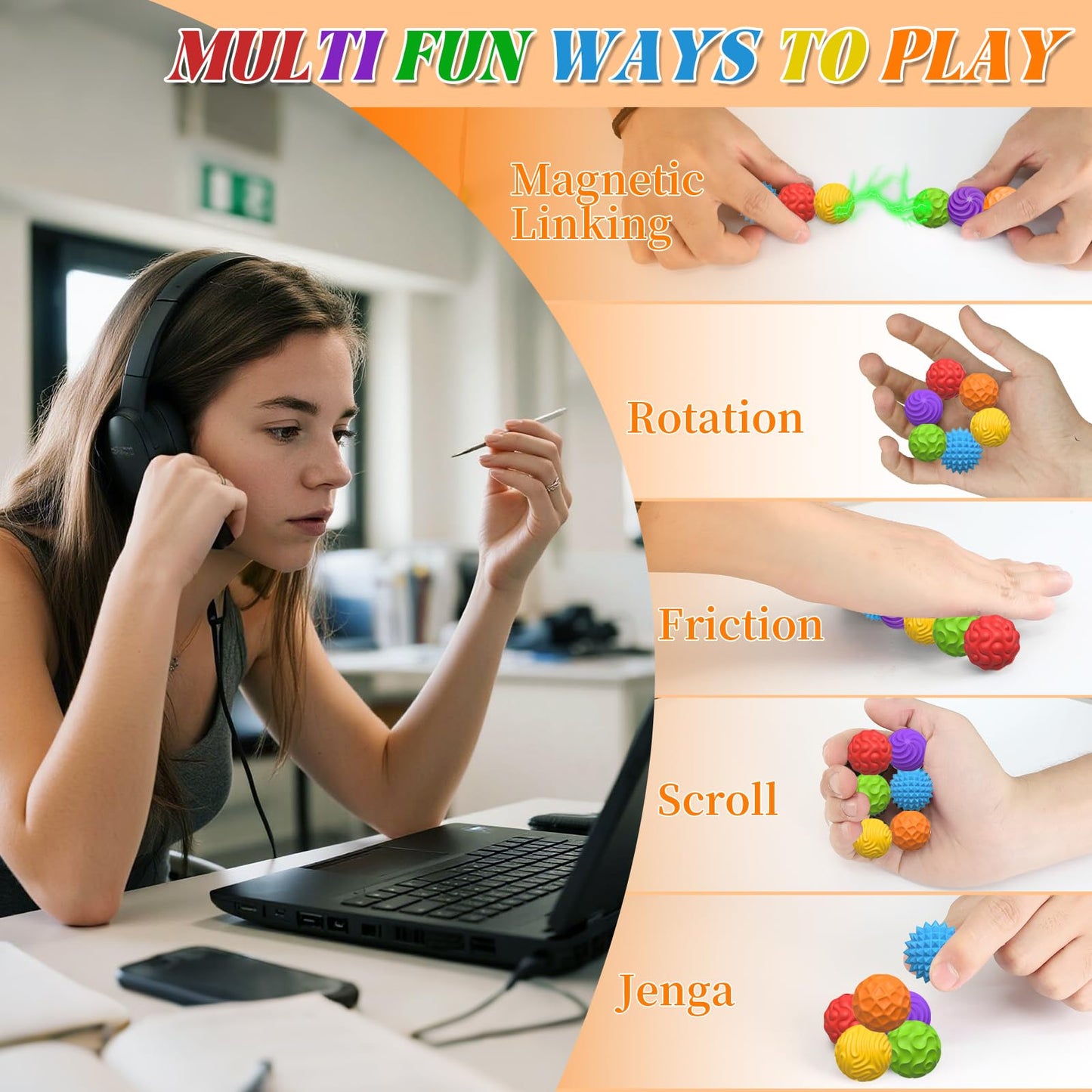 Party Tonight Silicone Magnetic Balls – 6-Piece Quiet Fidget Set for Adults & Teens | Multicolor