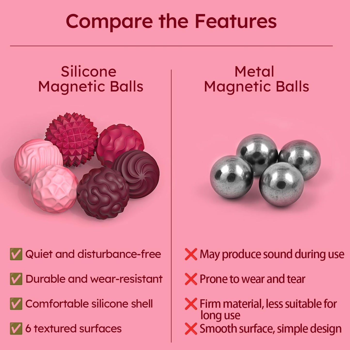 PARTY TONIGHT Silicone Magnetic Balls – 6-Piece Fidget Set for Adults & Teens | Quiet Textured Desk Toys