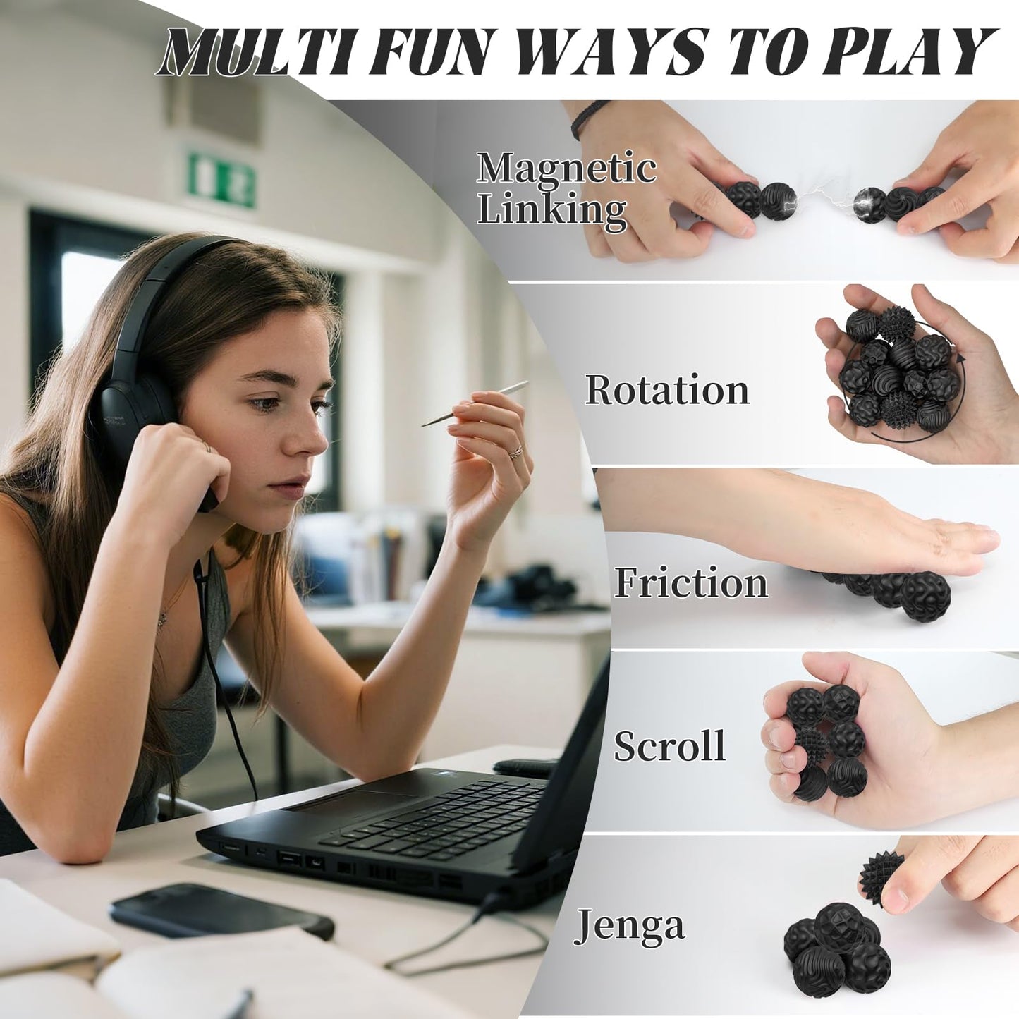 Party Tonight Silicone Magnetic Balls – 6pc Quiet Textured Fidget Set