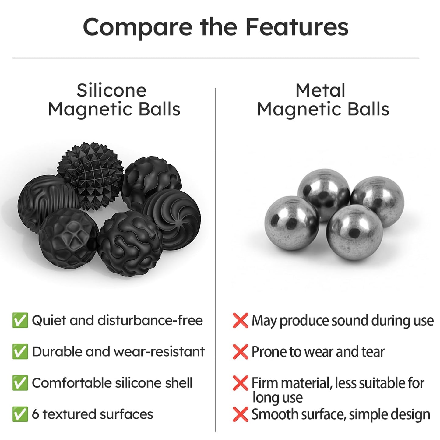 Party Tonight Silicone Magnetic Balls – 6pc Quiet Textured Fidget Set