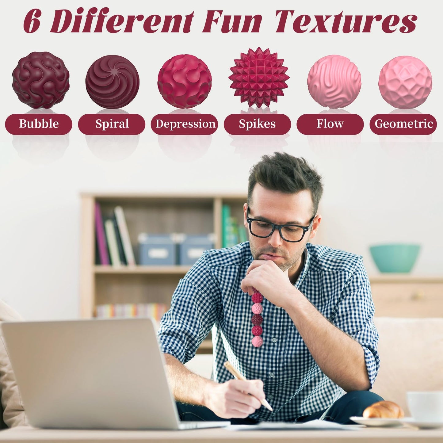 PARTY TONIGHT Silicone Magnetic Balls – 6-Piece Fidget Set for Adults & Teens | Quiet Textured Desk Toys