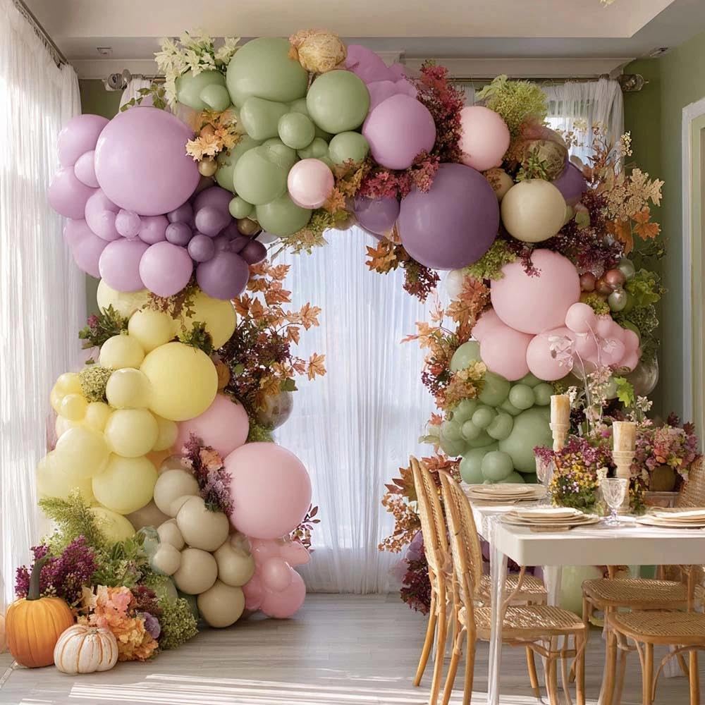 Partycus Purple Green Pink Balloon Arch Kit | Double Stuffed Pastel Garland for Baby Shower, Wedding & Birthday