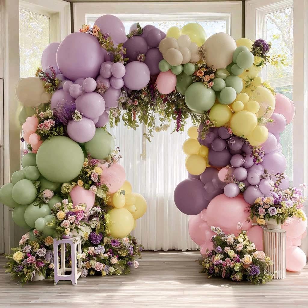 Partycus Purple Green Pink Balloon Arch Kit | Double Stuffed Pastel Garland for Baby Shower, Wedding & Birthday