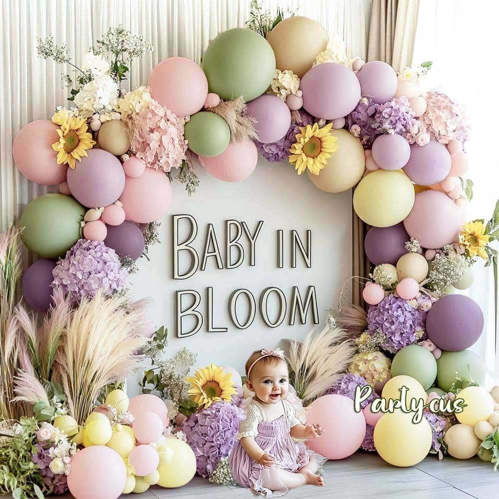 Partycus Purple Green Pink Balloon Arch Kit | Double Stuffed Pastel Garland for Baby Shower, Wedding & Birthday