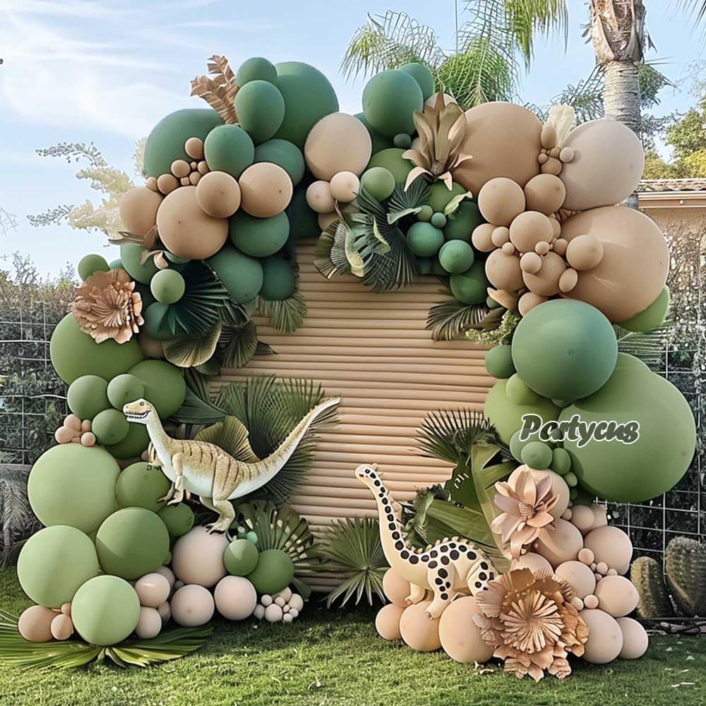 Partycus Sage Green Brown Balloon Arch Kit – Double Stuffed Neutral Garland for Baby Shower, Safari, and More