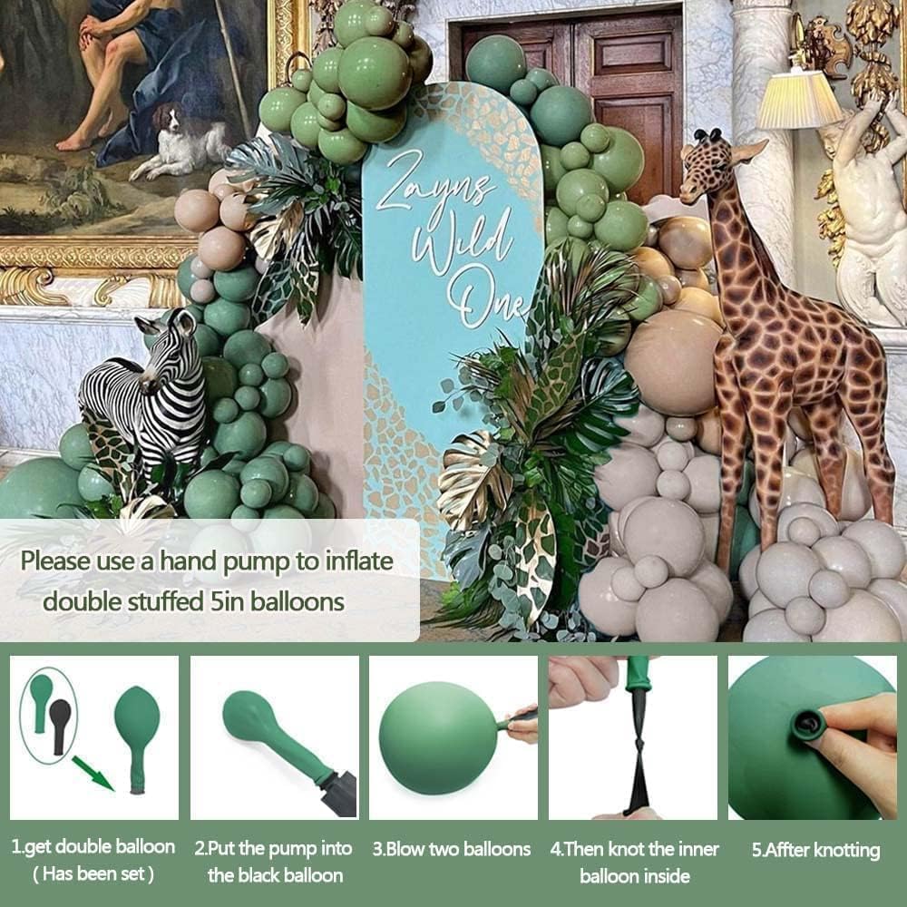 Partycus Sage Green Brown Balloon Arch Kit – Double Stuffed Neutral Garland for Baby Shower, Safari, and More