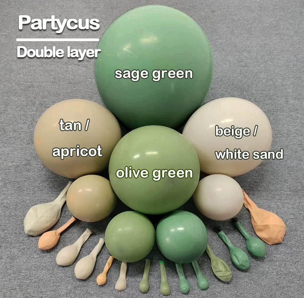Partycus Sage Green Brown Balloon Arch Kit – Double Stuffed Neutral Garland for Baby Shower, Safari, and More