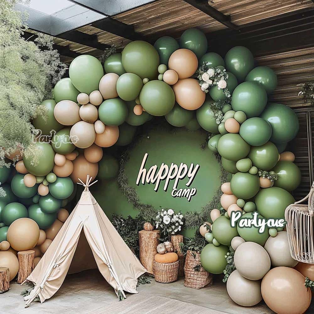 Partycus Sage Green Brown Balloon Arch Kit – Double Stuffed Neutral Garland for Baby Shower, Safari, and More