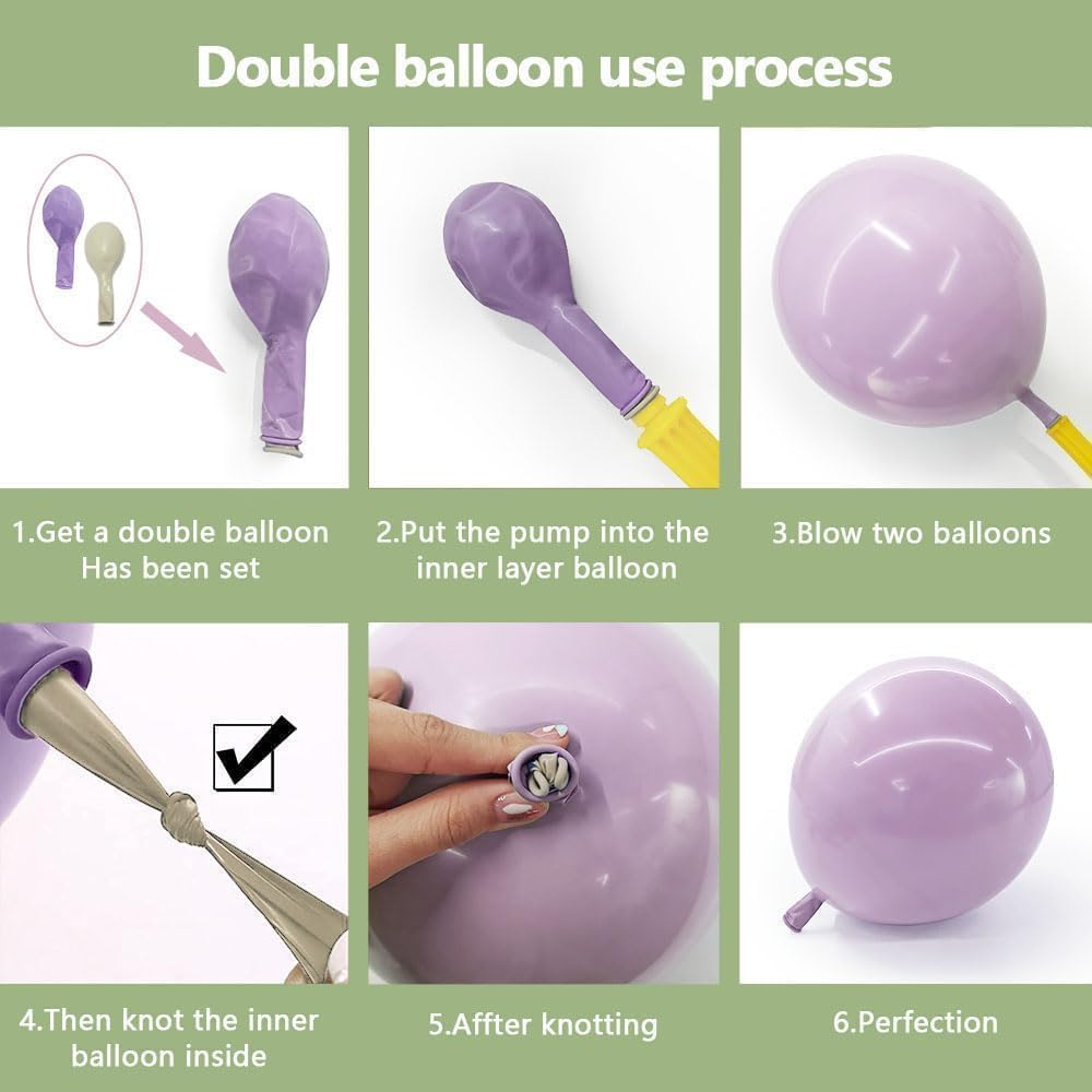 Partycus Purple Green Pink Balloon Arch Kit | Double Stuffed Pastel Garland for Baby Shower, Wedding & Birthday