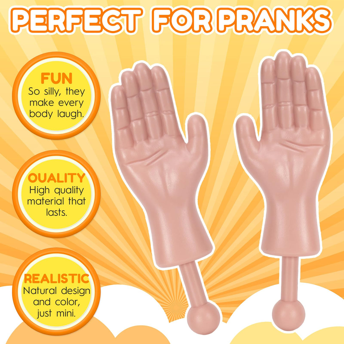 PartyFrenzy Tiny Hands - 2 Pair Light Color Mini Hand Puppets for Pranks