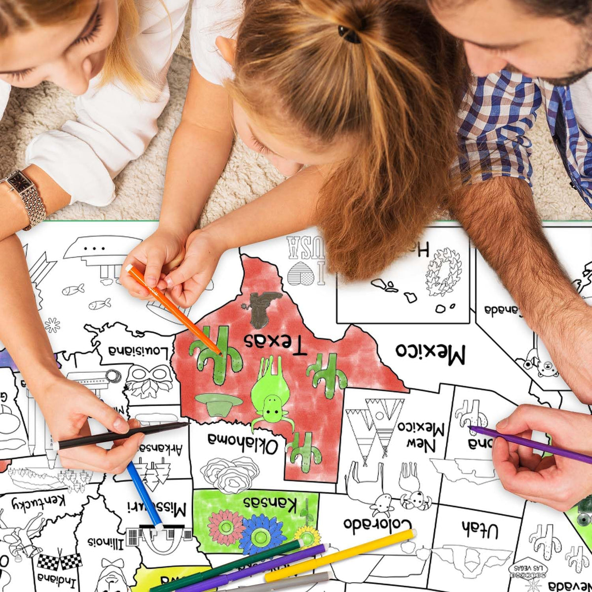 PartyGarden US Map Coloring Poster – 54x33 in Giant United States Map for Kids
