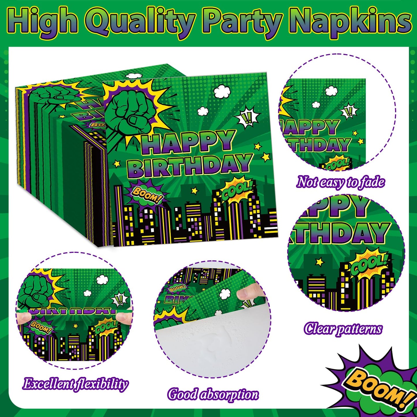 Party Greeting 96Pcs Green Hero Party Plates Napkins Forks - City Silhouettes Theme, Serves 24