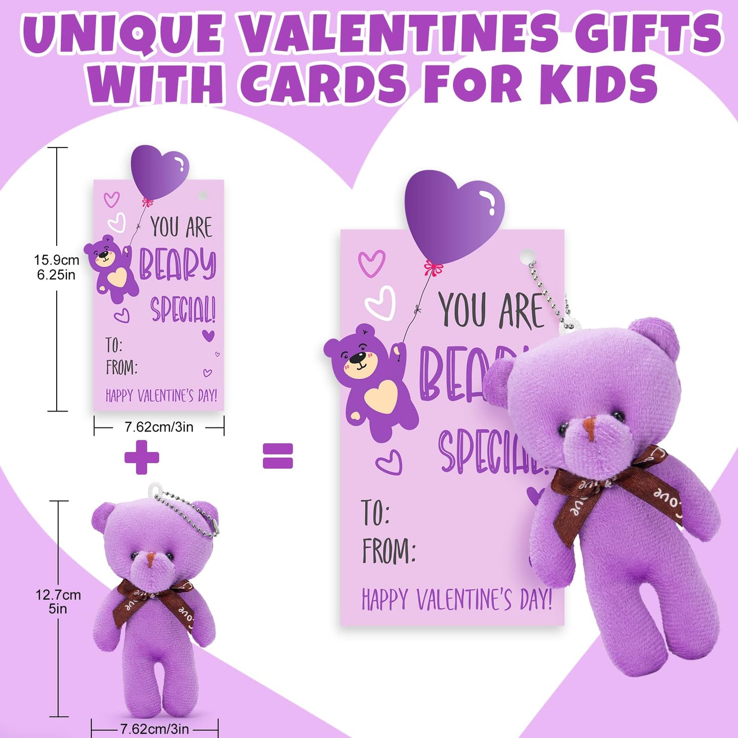 Partylamb Valentines Day Gifts for Kids — 24-Pack Mini Bear Keychains + Cards