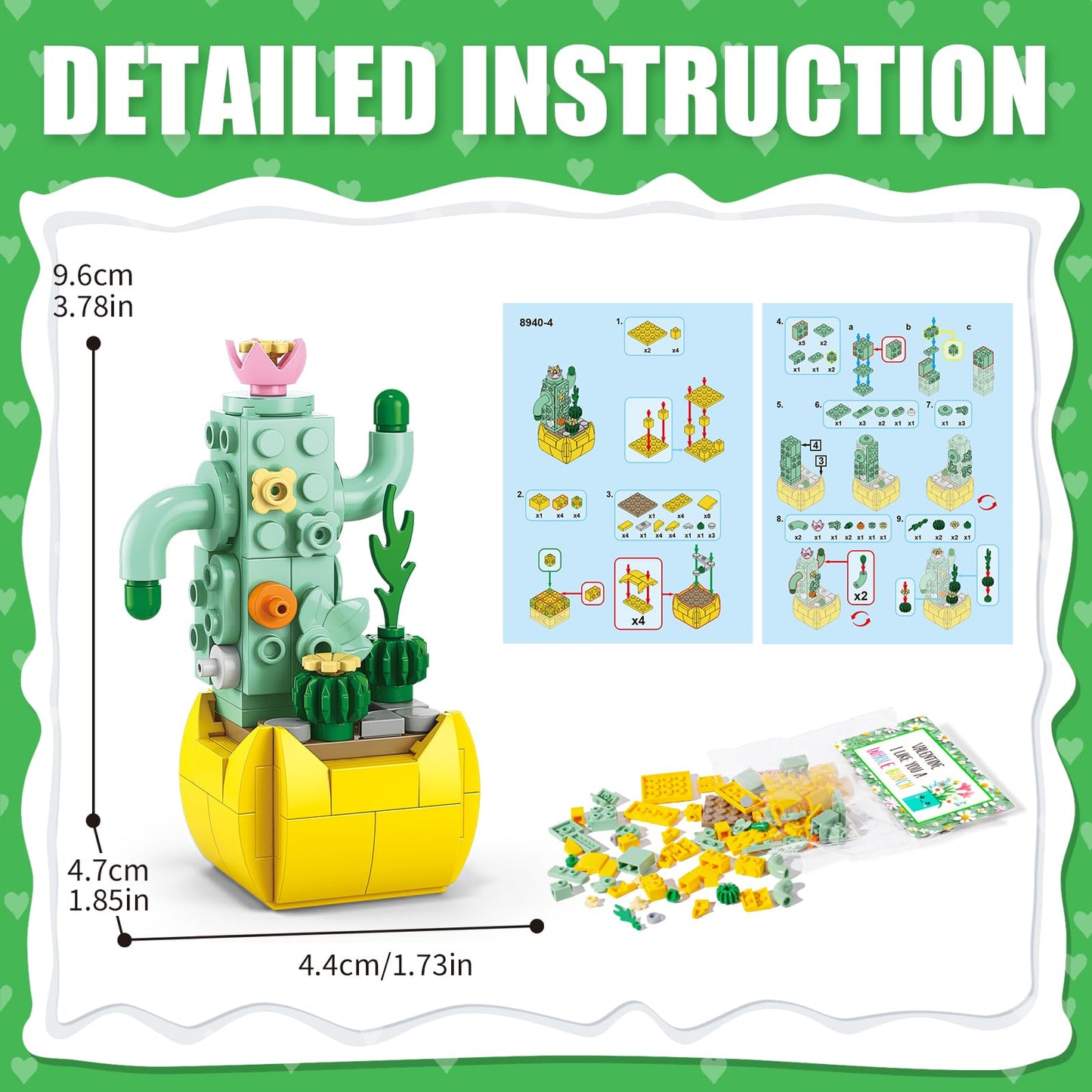 Partylamb Valentines Day Gifts for Kids – 24 Succulents Building Blocks with Valentines Cards