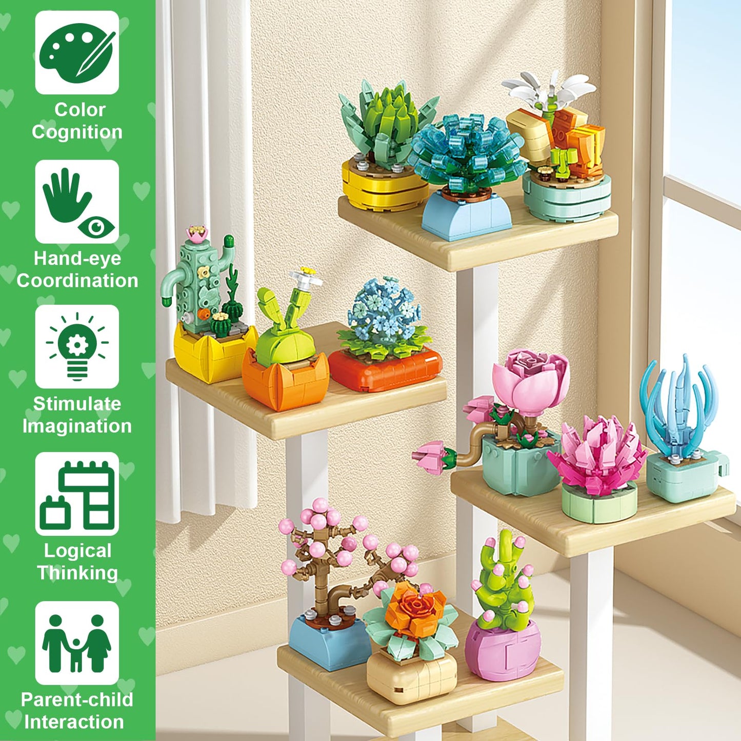 Partylamb Valentines Day Gifts for Kids – 24 Succulents Building Blocks with Valentines Cards