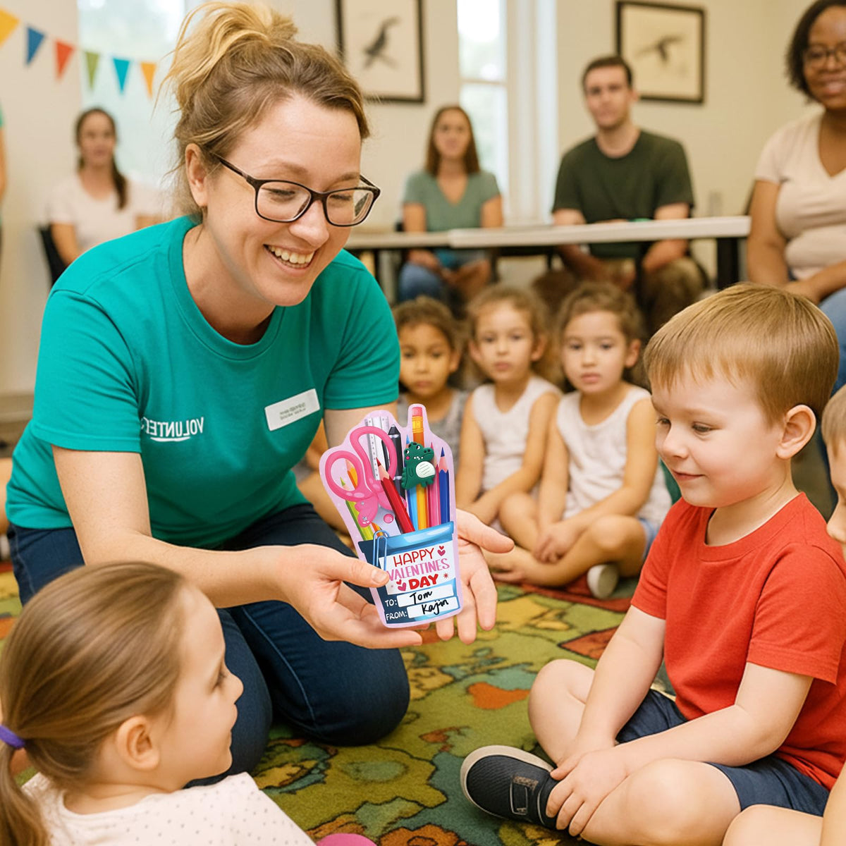 PartyLOUD Valentines Day Cards for Kids – Pencil Toppers for Classroom Exchange & School Parties